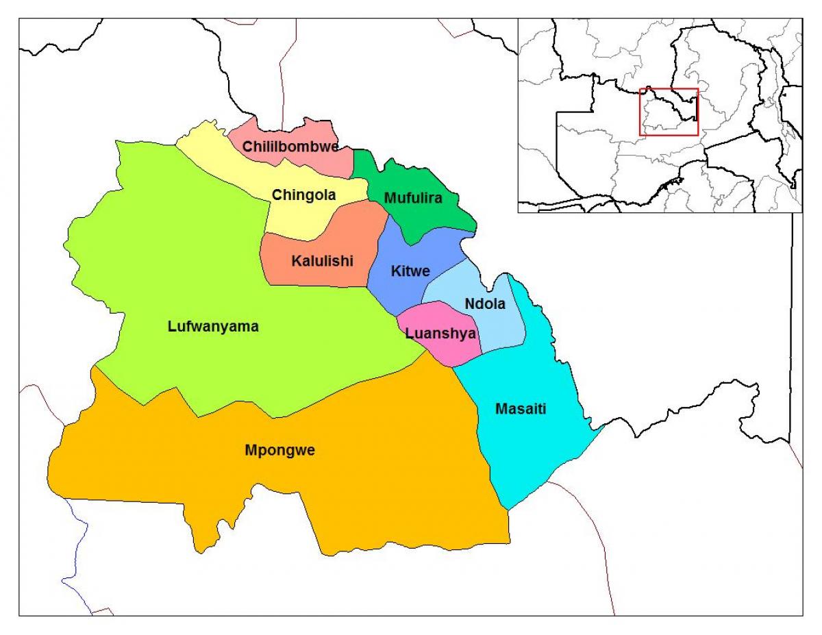 žemėlapis copperbelt provincijoje Zambija