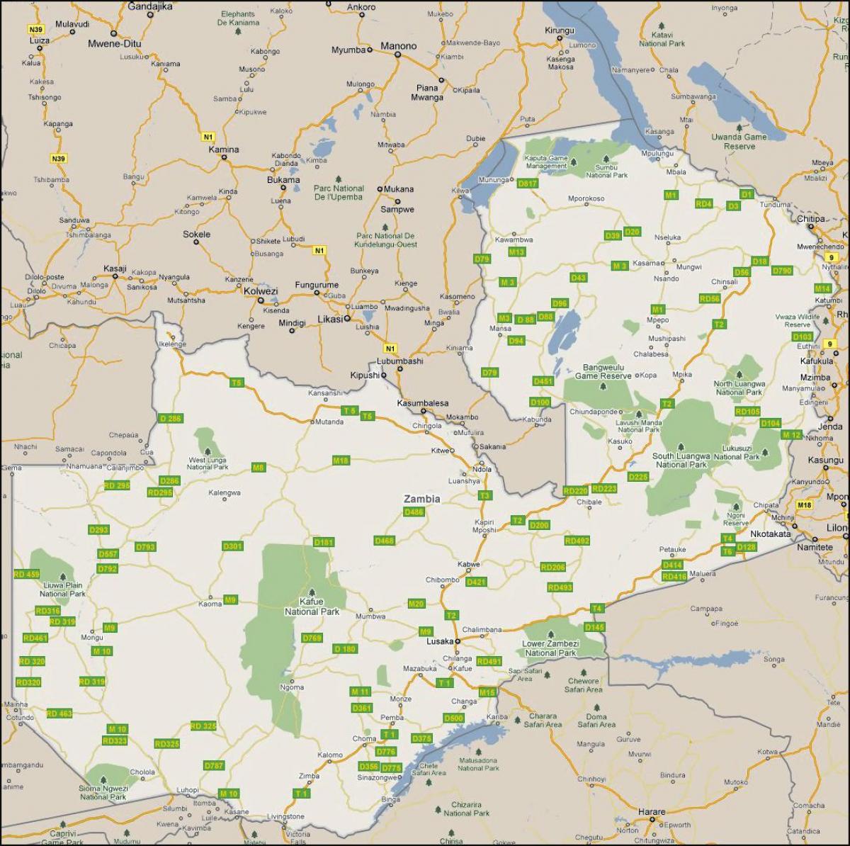 Žemėlapis detalus Zambija