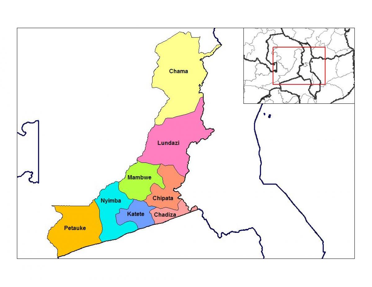 žemėlapis rytų provincijoje Zambija
