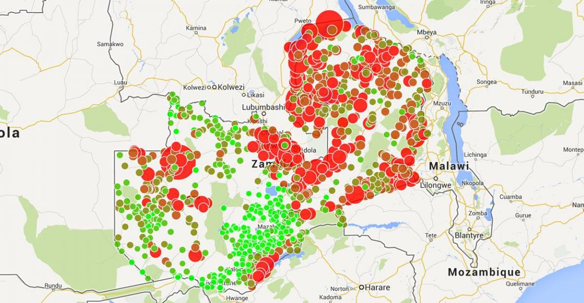 Žemėlapis Zambija maliarija