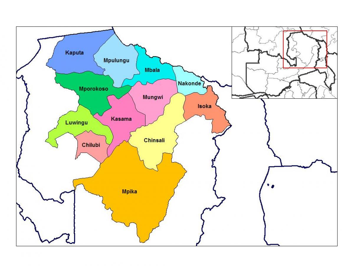 Žemėlapis šiaurės provincija Zambija