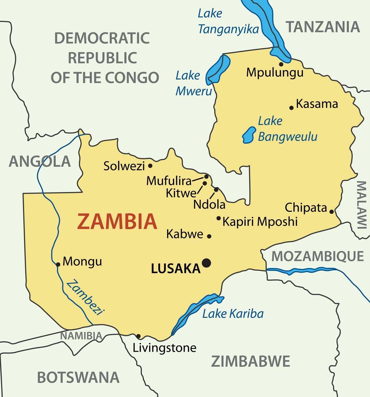 Žemėlapis kitwe Zambija