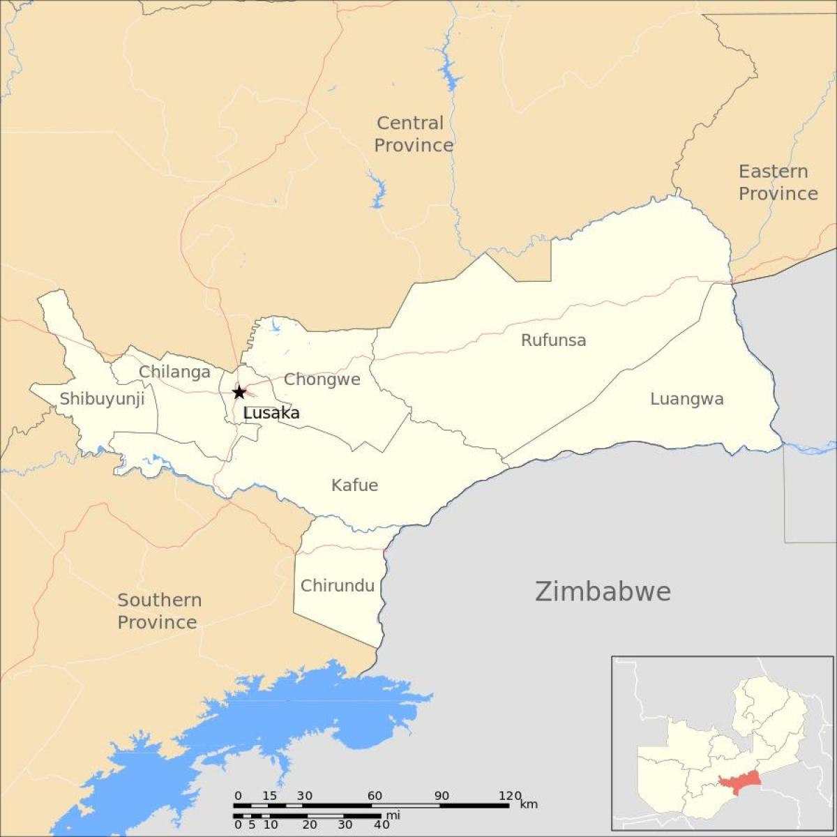 Žemėlapis lusaka Zambija