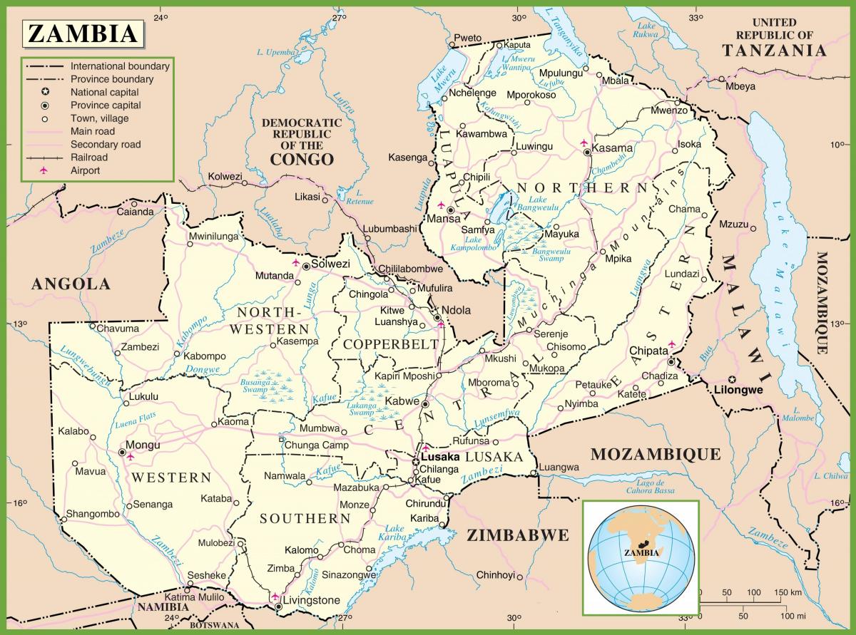 žemėlapis Zambija