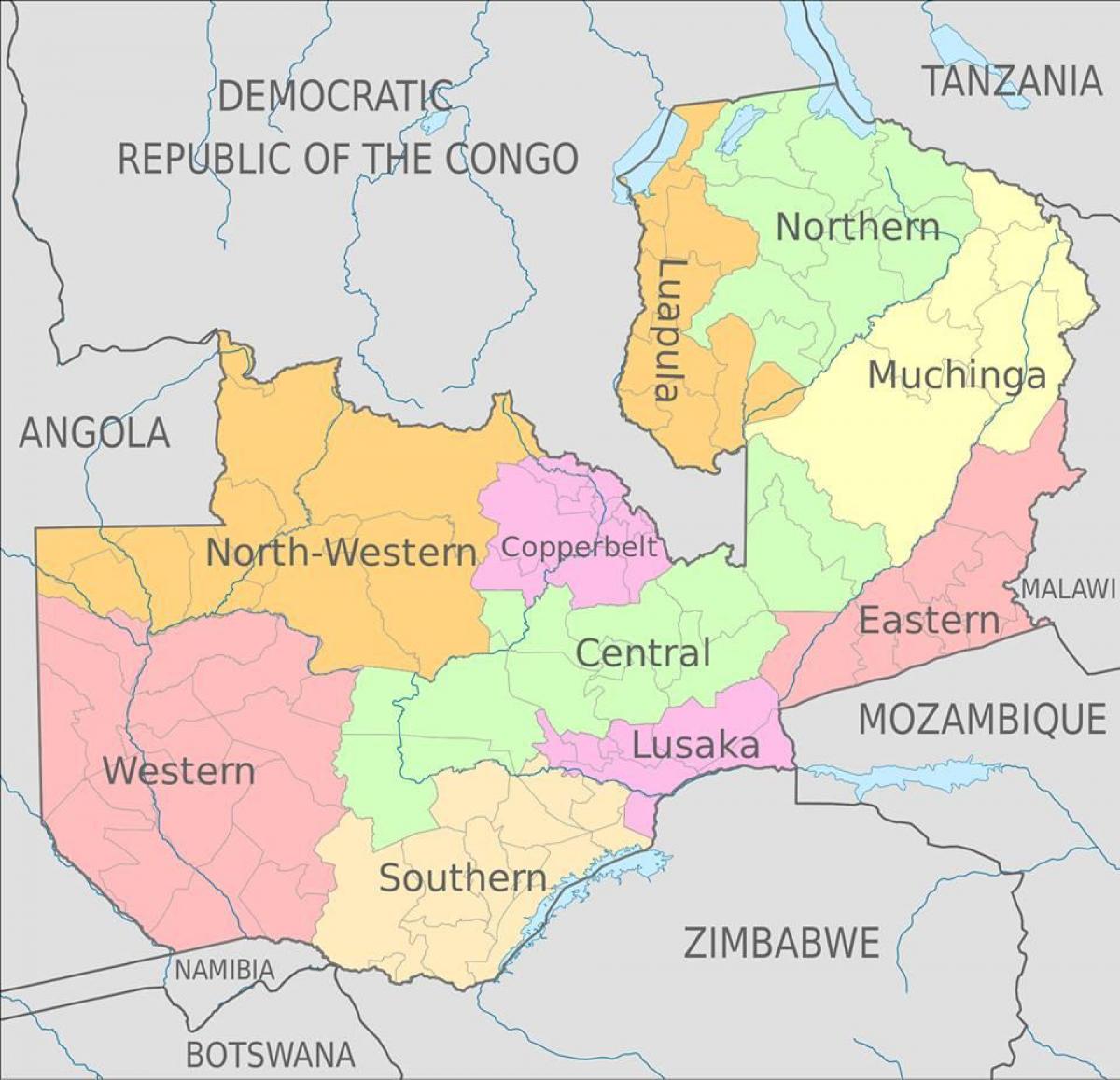 Zambijos žemėlapį su provincijose
